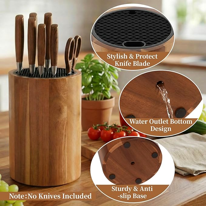 Round Wooden Countertop Knife Block 5 Round Wooden Countertop Knife Block 5